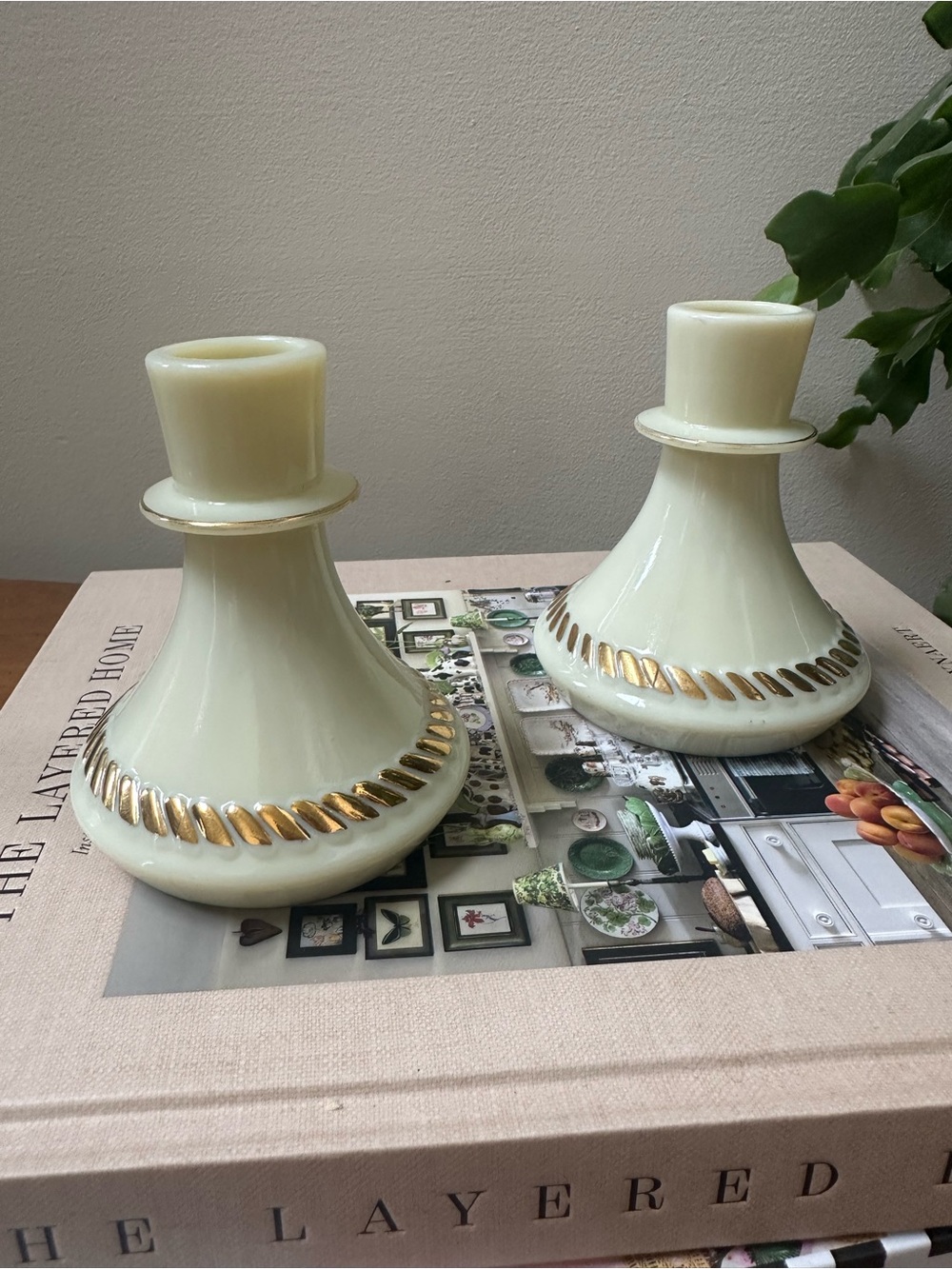 Vintage Wheatonware Custard Glass Candlesticks-set of 2.